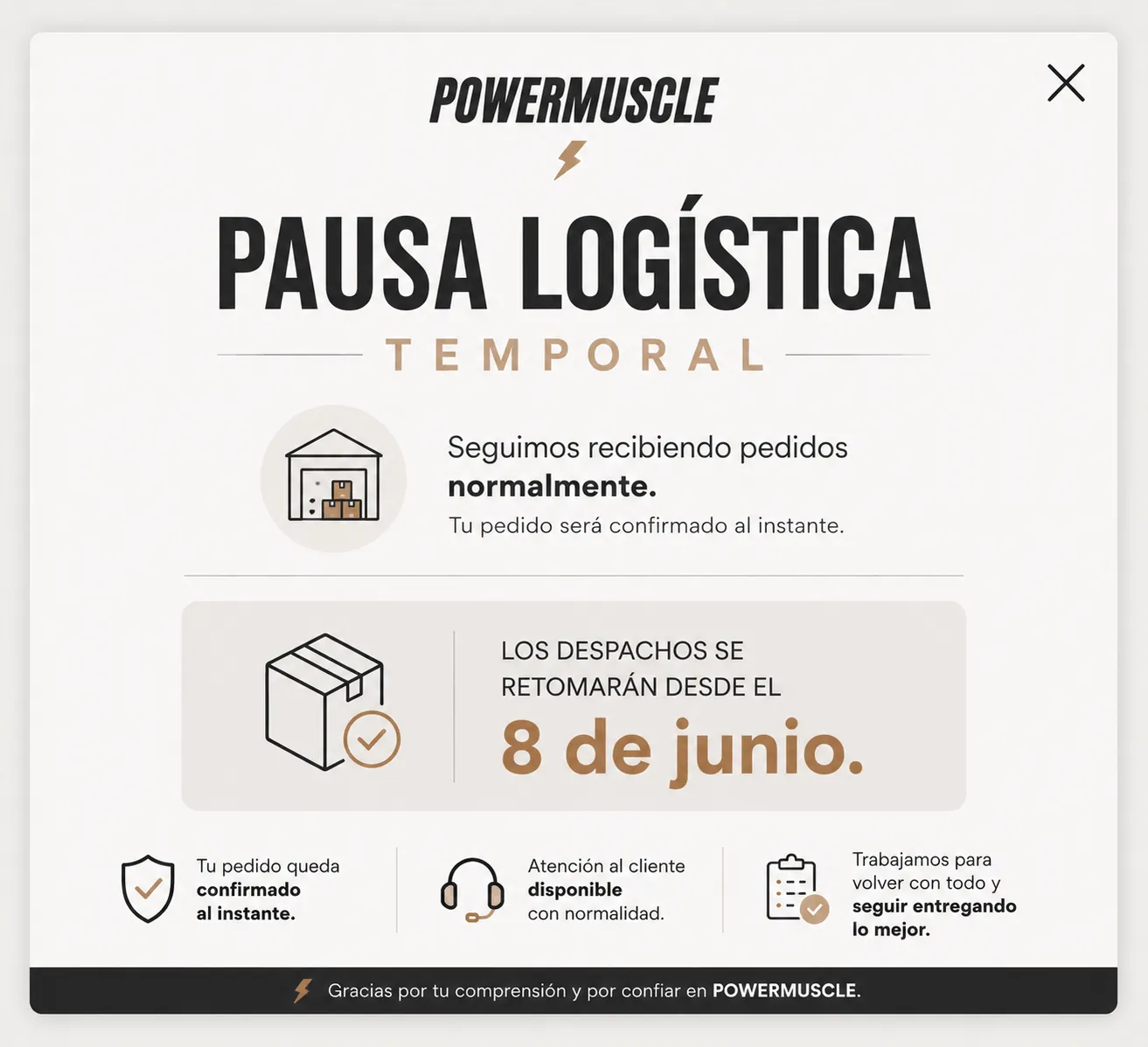 Aviso de pausa logística
